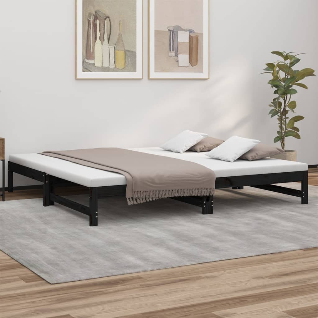 Berkfield Pull-out Day Bed Black 2x(100x200) cm Solid Wood Pine