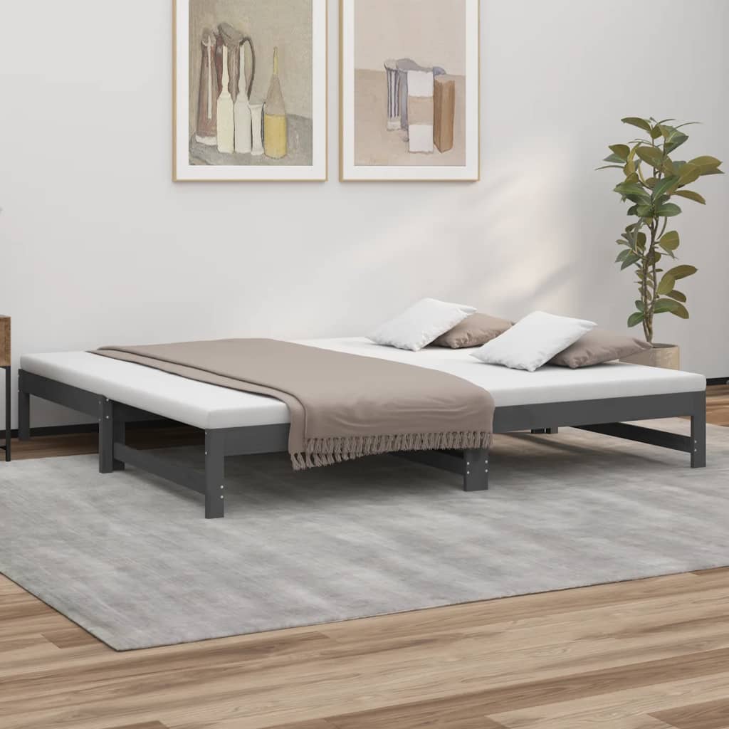 Berkfield Pull-out Day Bed Grey 2x(90x200) cm Solid Wood Pine