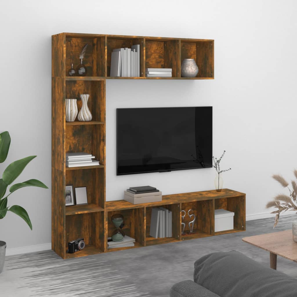 Berkfield 3 Piece Book/TV Cabinet Set Smoked Oak 180x30x180 cm