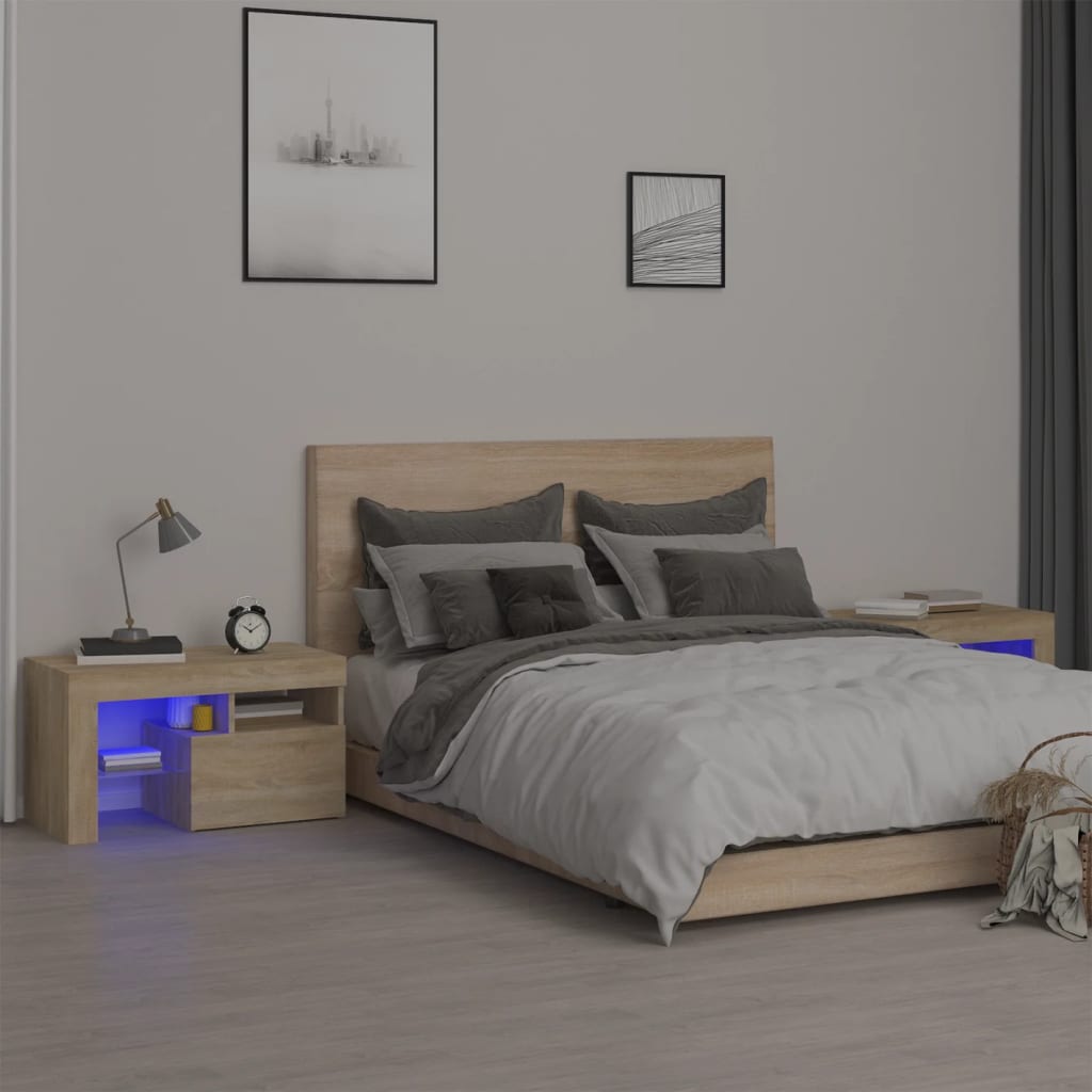 Berkfield Bedside Cabinets 2 pcs with LED Lights Sonoma Oak 70x36.5x40 cm