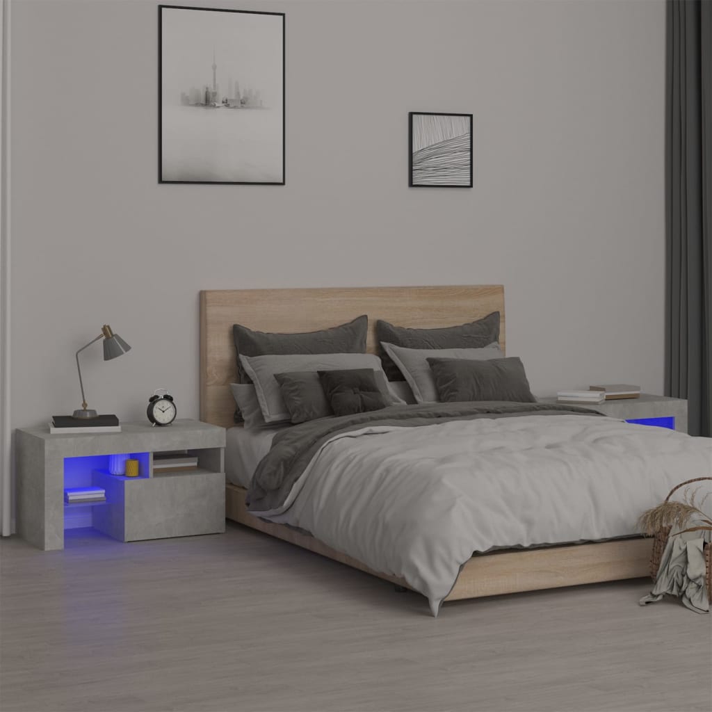 Berkfield Bedside Cabinets 2 pcs with LED Lights Concrete Grey 70x36.5x40 cm
