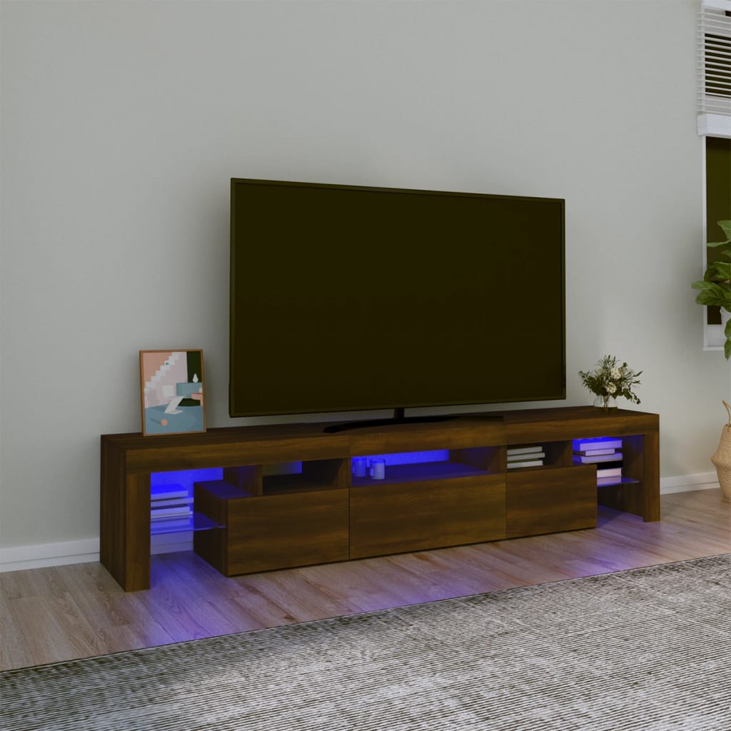 Berkfield TV Cabinet with LED Lights Brown Oak 200x36.5x40 cm