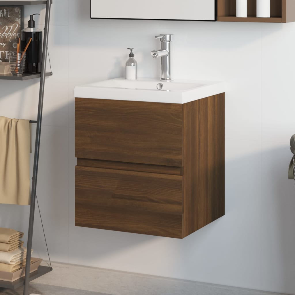 Berkfield Sink Cabinet with Built-in Basin Brown Oak Engineered Wood