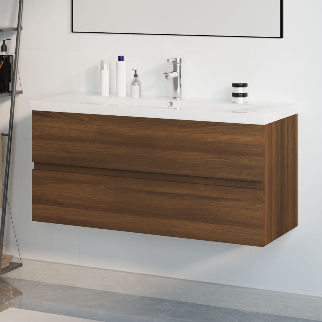 Berkfield Sink Cabinet with Built-in Basin Brown Oak Engineered Wood