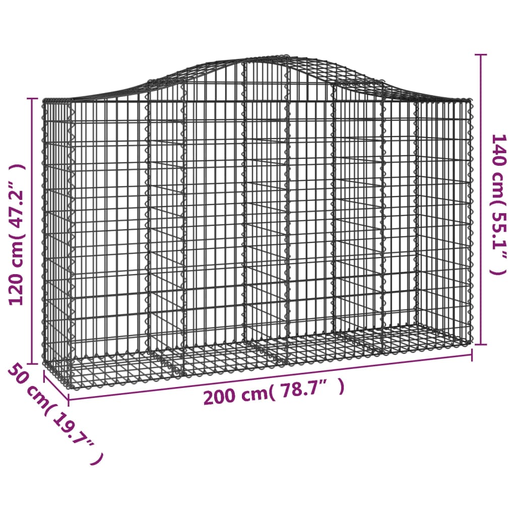 Berkfield Arched Gabion Basket 200x50x120/140 cm Galvanised Iron