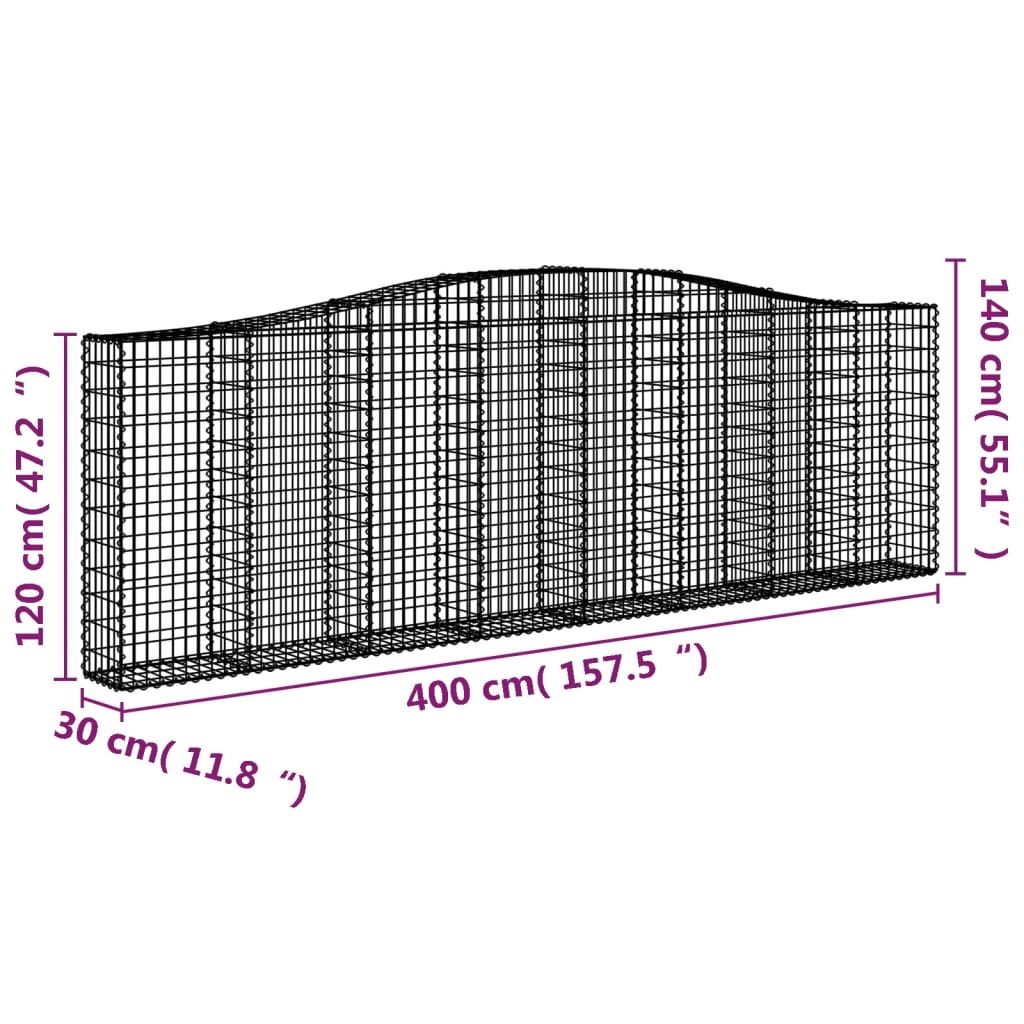 Berkfield Arched Gabion Basket 400x30x120/140 cm Galvanised Iron