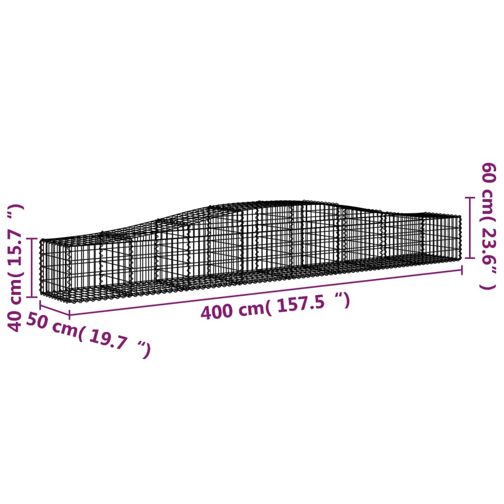 Berkfield Arched Gabion Basket 400x50x40/60 cm Galvanised Iron