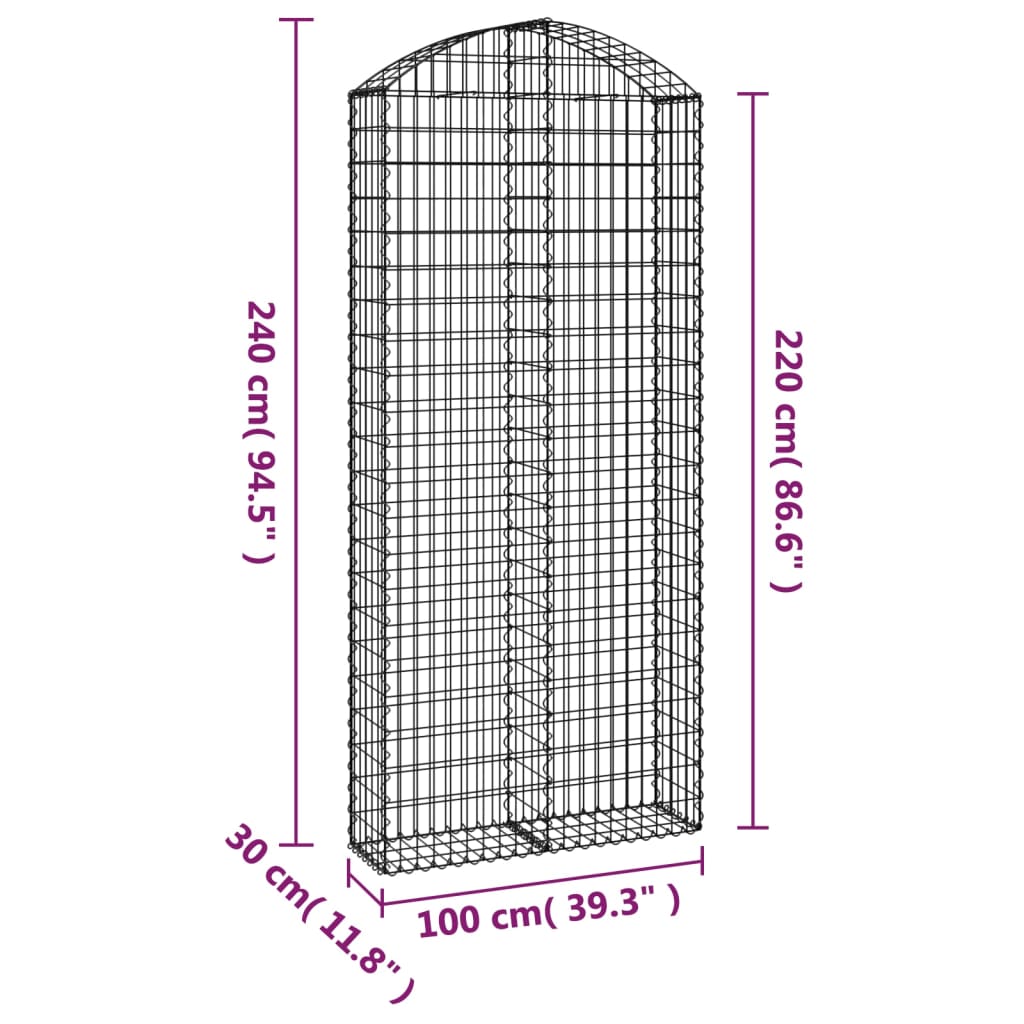 Berkfield Arched Gabion Basket 100x30x220/240 cm Galvanised Iron