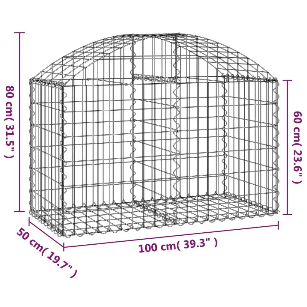 Berkfield Arched Gabion Basket 100x50x60/80 cm Galvanised Iron