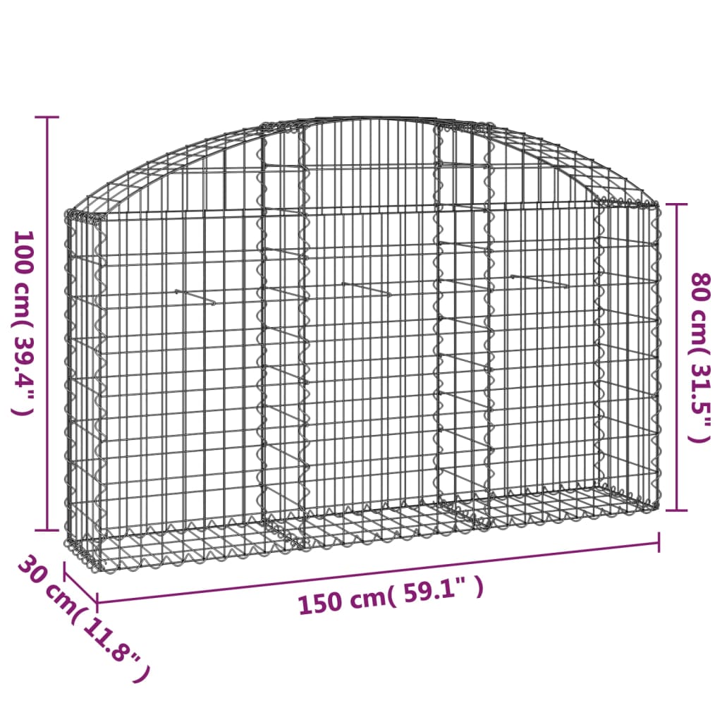Berkfield Arched Gabion Basket 150x30x80/100 cm Galvanised Iron