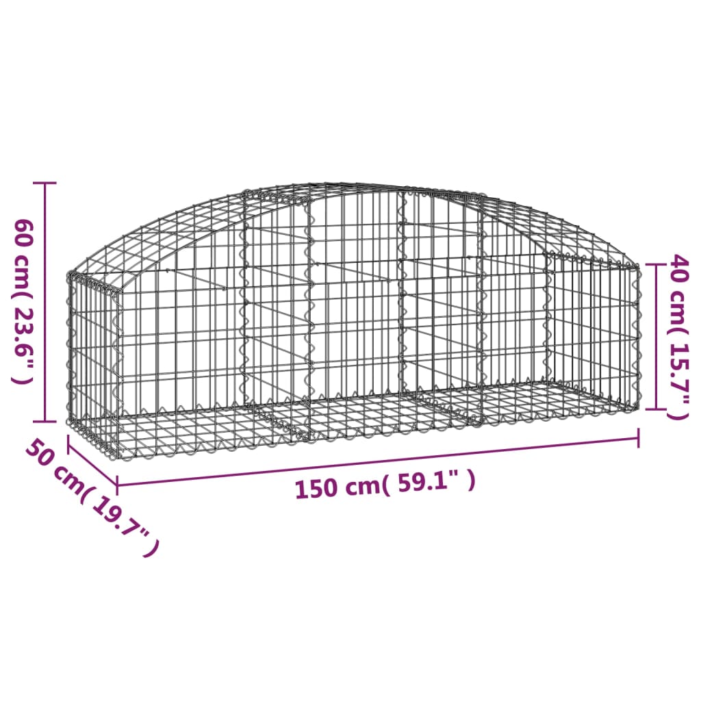 Berkfield Arched Gabion Basket 150x50x40/60 cm Galvanised Iron