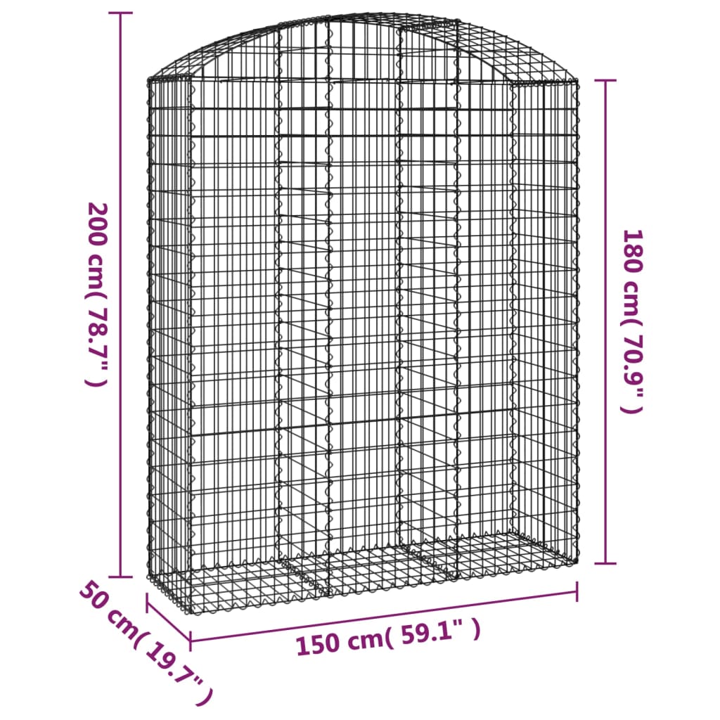 Berkfield Arched Gabion Basket 150x50x180/200 cm Galvanised Iron