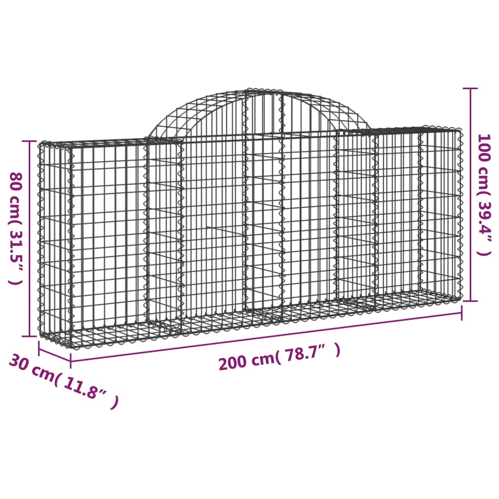 Berkfield Arched Gabion Basket 200x30x80/100 cm Galvanised Iron
