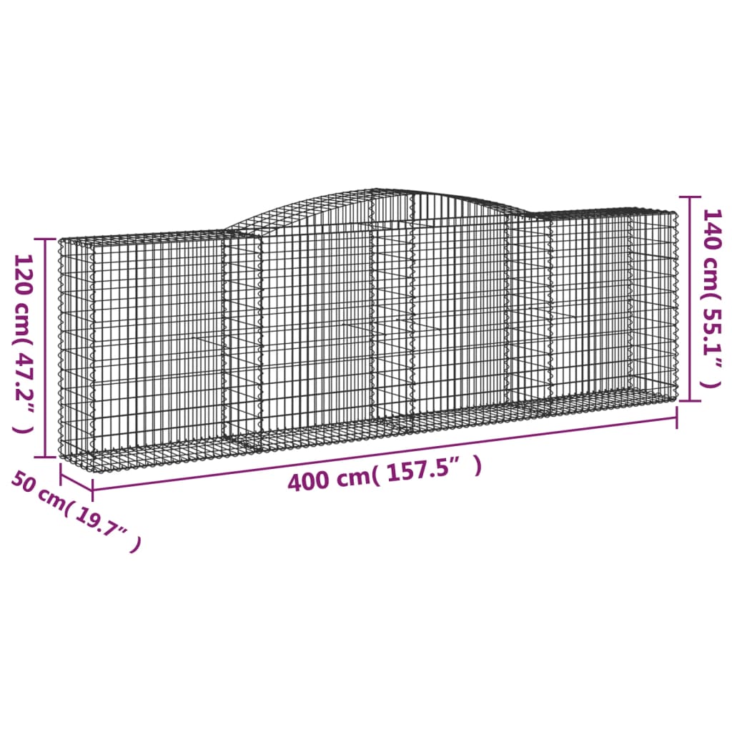 Berkfield Arched Gabion Basket 400x50x120/140 cm Galvanised Iron