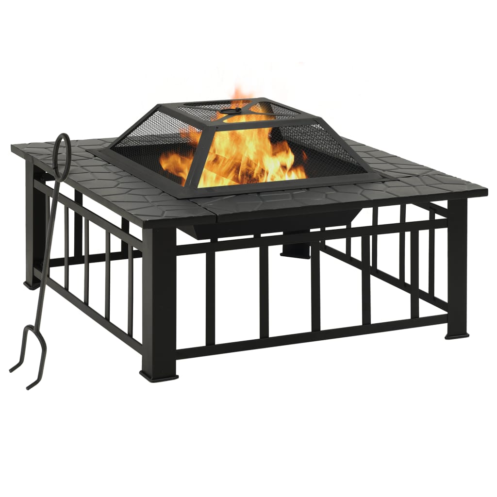 Berkfield Fire Pit with Poker 79x79x46.5 cm XXL Steel