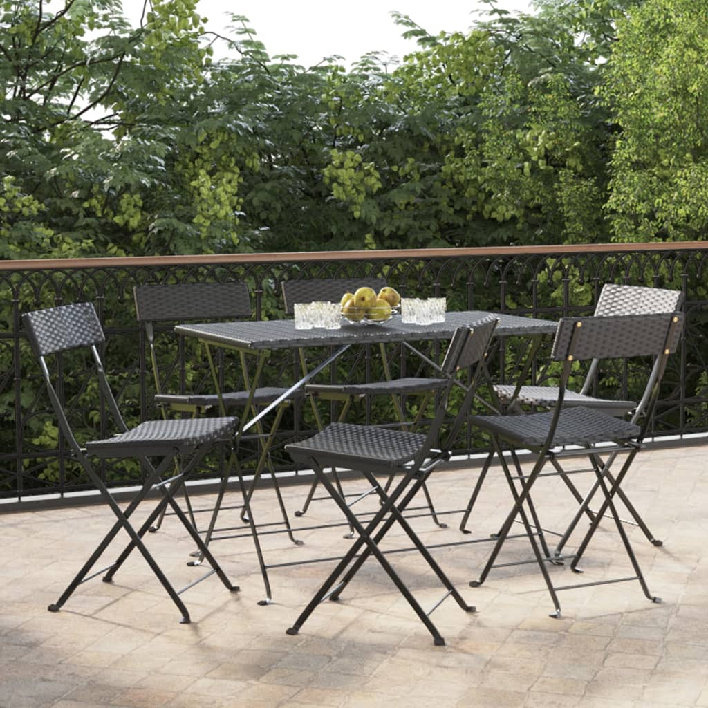 Berkfield Folding Bistro Chairs 6 pcs Black Poly Rattan and Steel