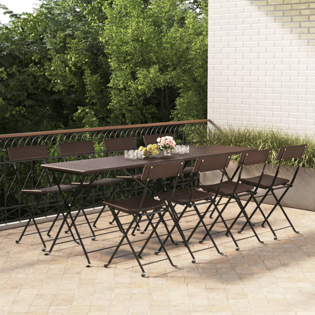 Berkfield Folding Bistro Chairs 8 pcs Brown Poly Rattan and Steel