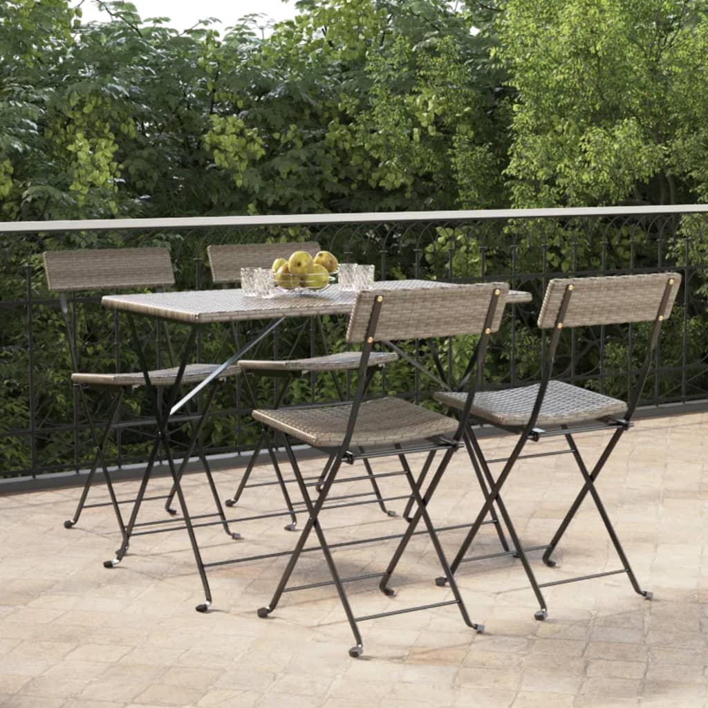 Berkfield Folding Bistro Chairs 4 pcs Grey Poly Rattan and Steel