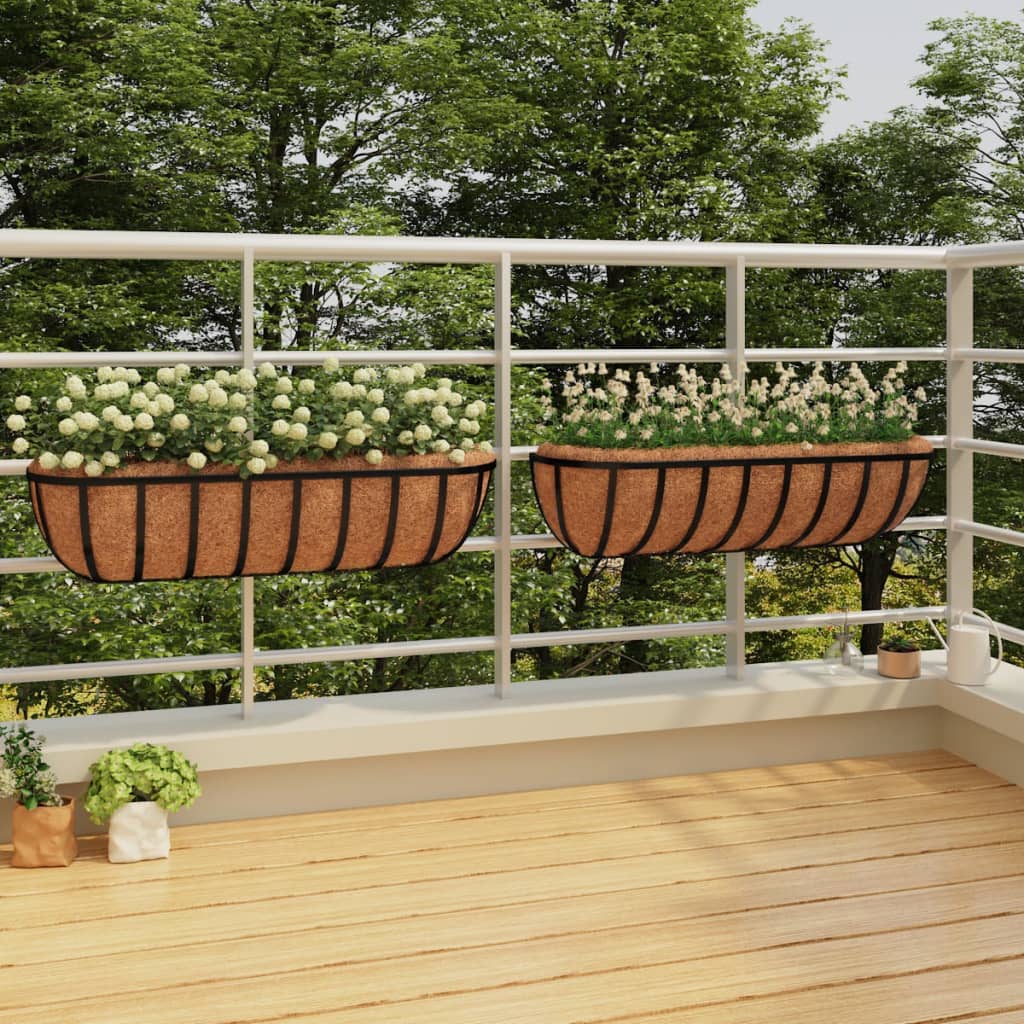 hanging troughs for plants Berkfield Wall Troughs 2 pcs with Coco Liners Black 76x21x16 cm Steel –  Berkfield Home