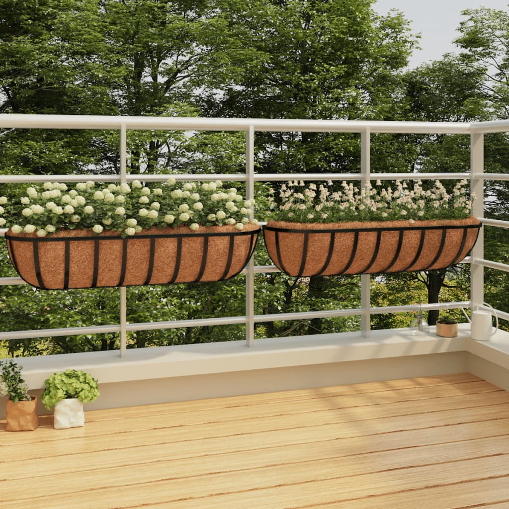 Berkfield Wall Troughs 2 pcs with Coco Liners Black 91x20x23 cm Steel