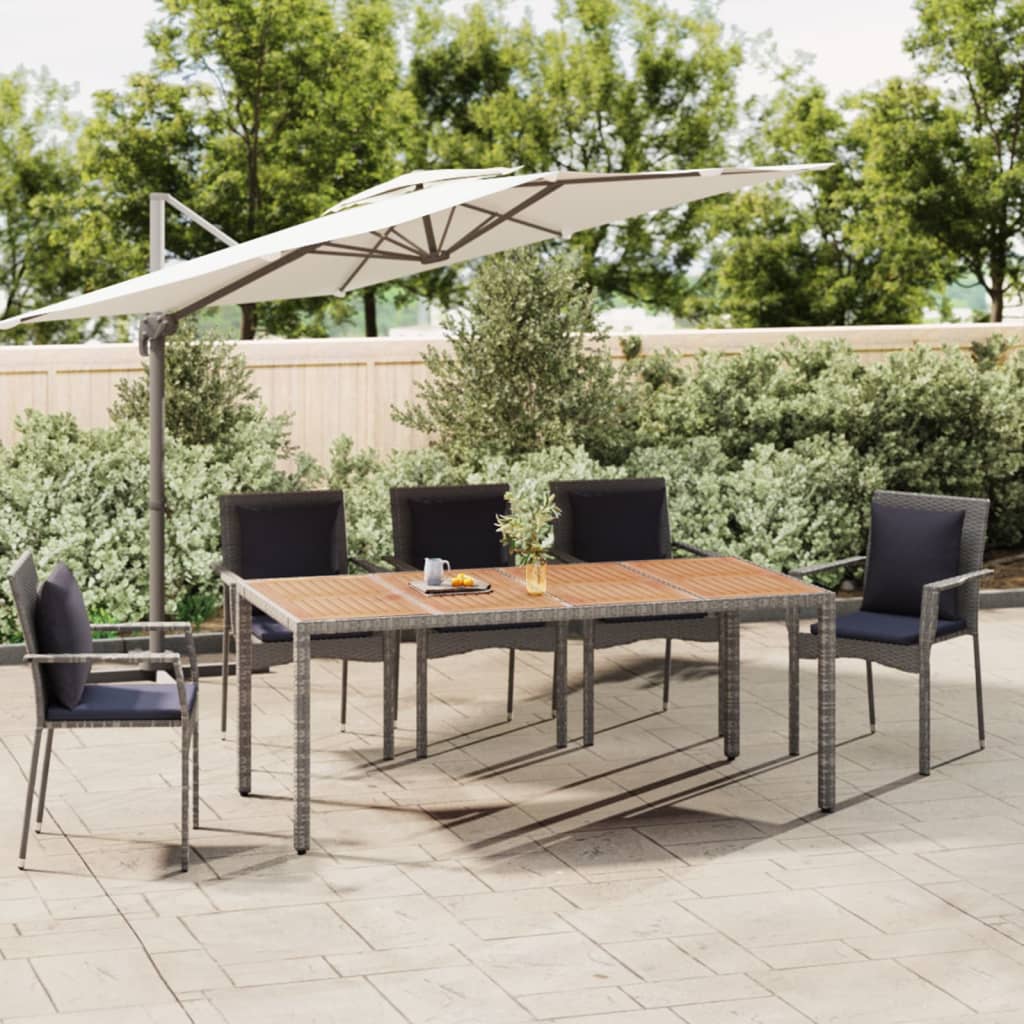 Berkfield Garden Table with Wooden Top Grey Poly Rattan&Solid Wood Acacia