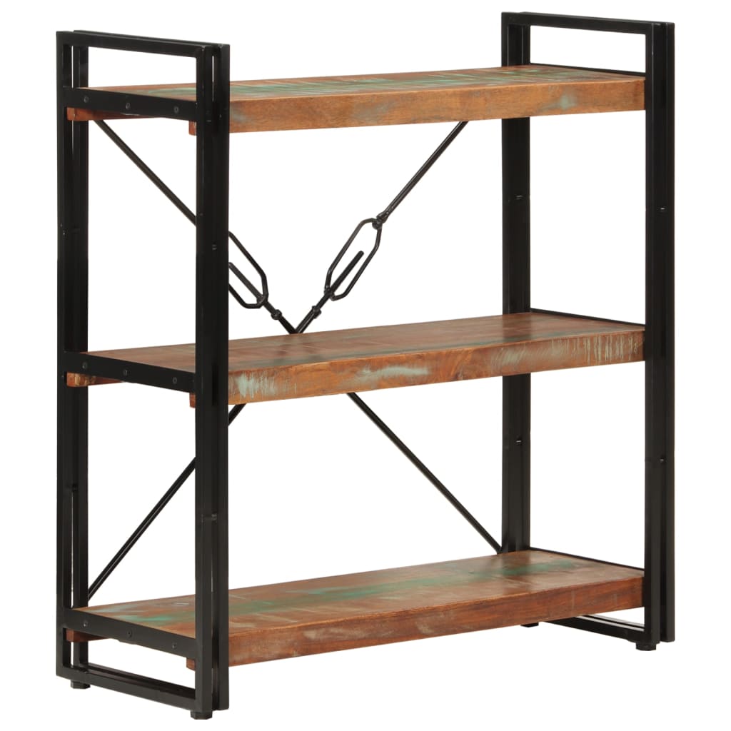 Berkfield 3-Tier Bookcase 77x30x80 cm Solid Wood Reclaimed and Iron