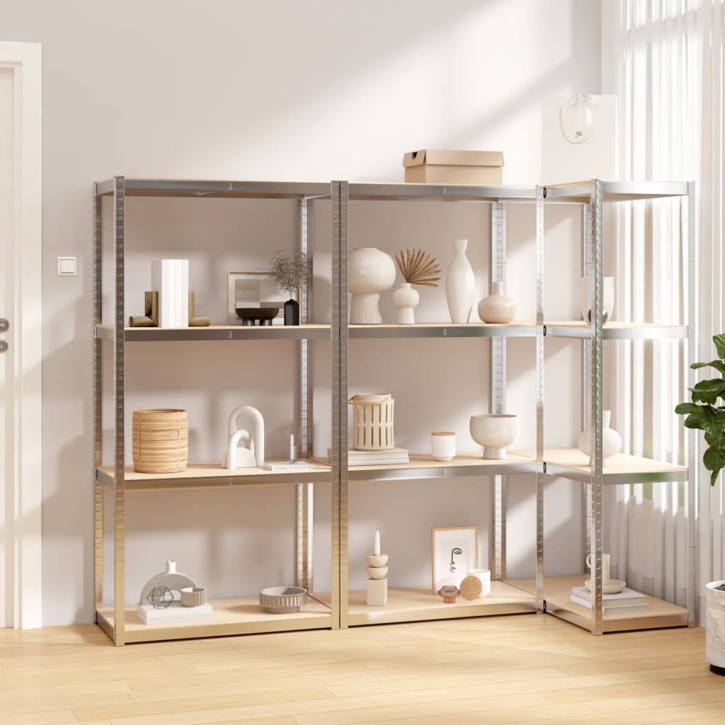 Berkfield 4-Layer Shelves 3 pcs Silver Steel&Engineered Wood