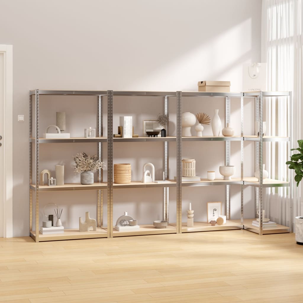 Berkfield 4-Layer Shelves 4 pcs Silver Steel&Engineered Wood