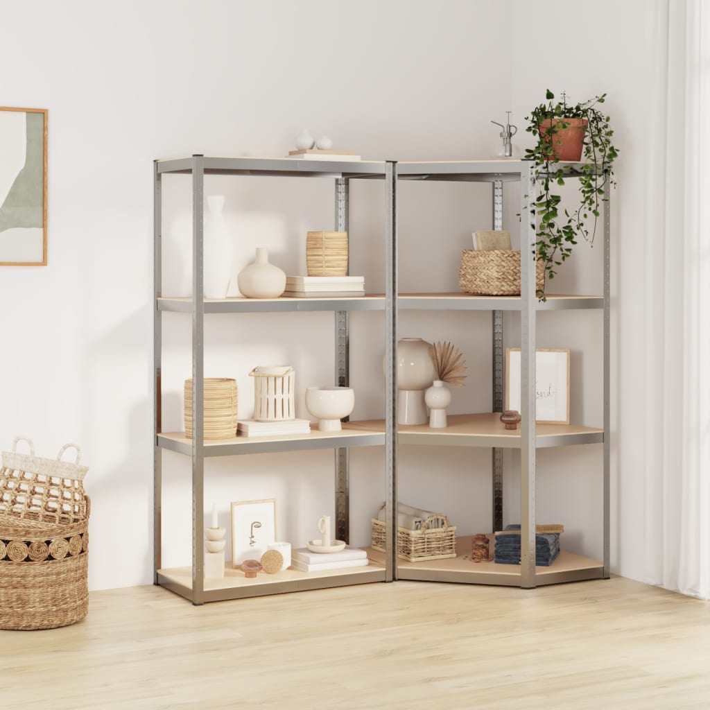 Berkfield 4-Layer Shelves 2 pcs Silver Steel&Engineered Wood