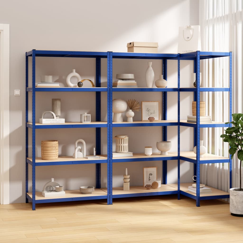 Berkfield 5-Layer Shelves 3 pcs Blue Steel&Engineered Wood