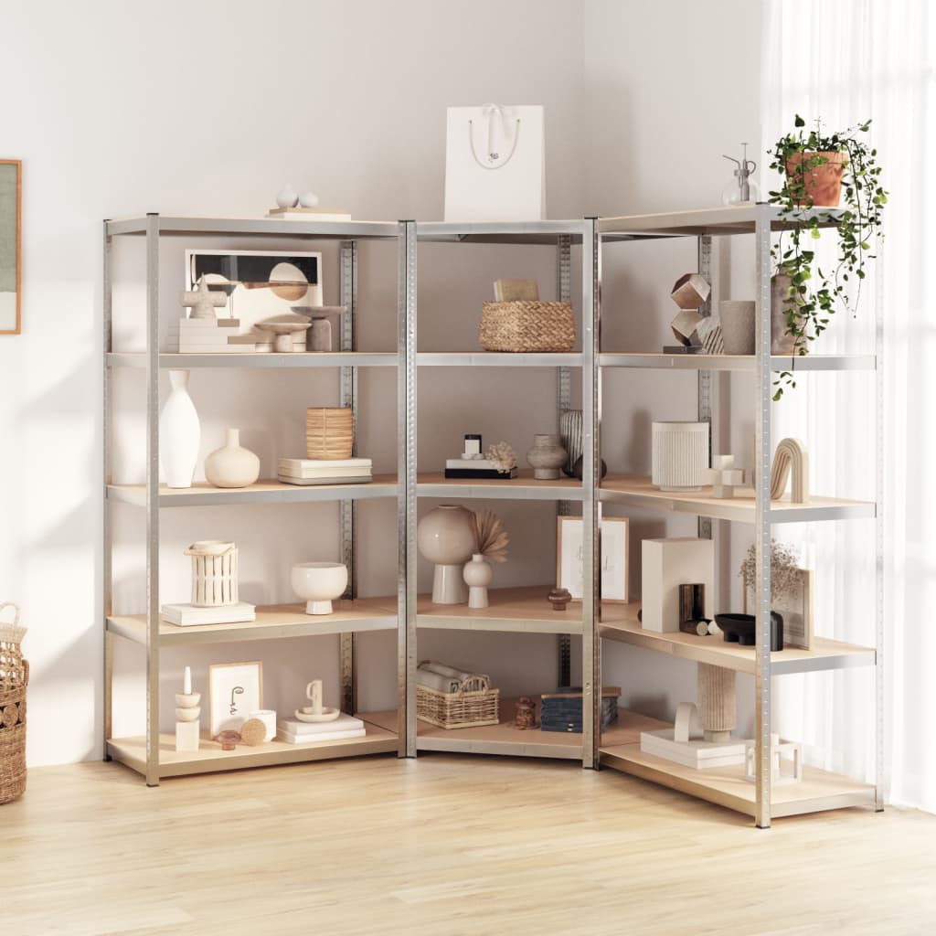 Berkfield 5-Layer Shelves 3 pcs Silver Steel&Engineered Wood