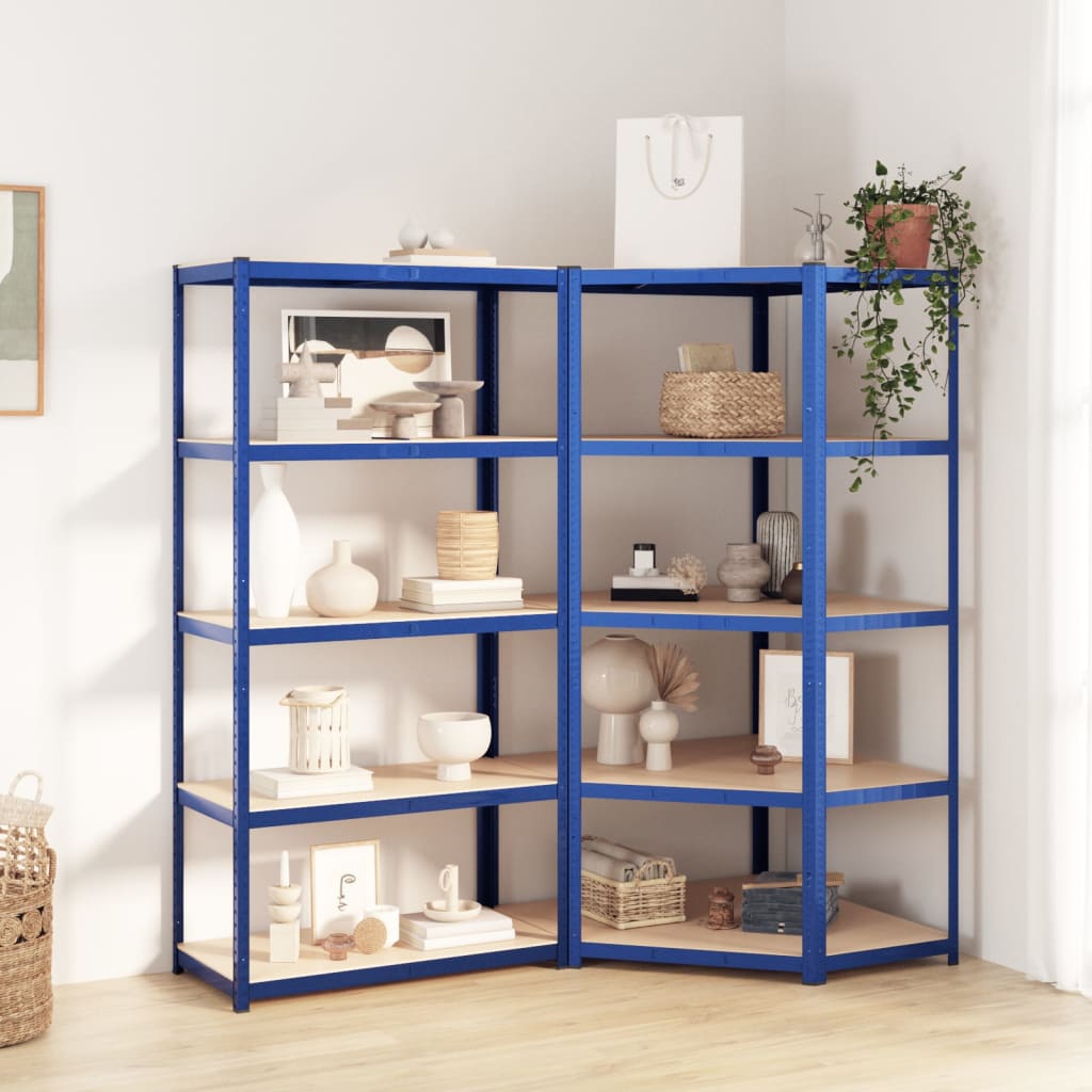 Berkfield 5-Layer Shelves 2 pcs Blue Steel&Engineered Wood