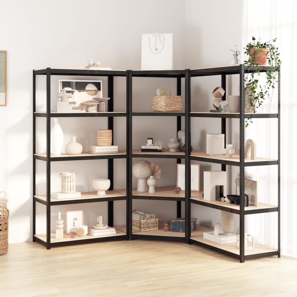 Berkfield 5-Layer Heavy-duty Shelves 3 pcs Grey Steel&Engineered Wood