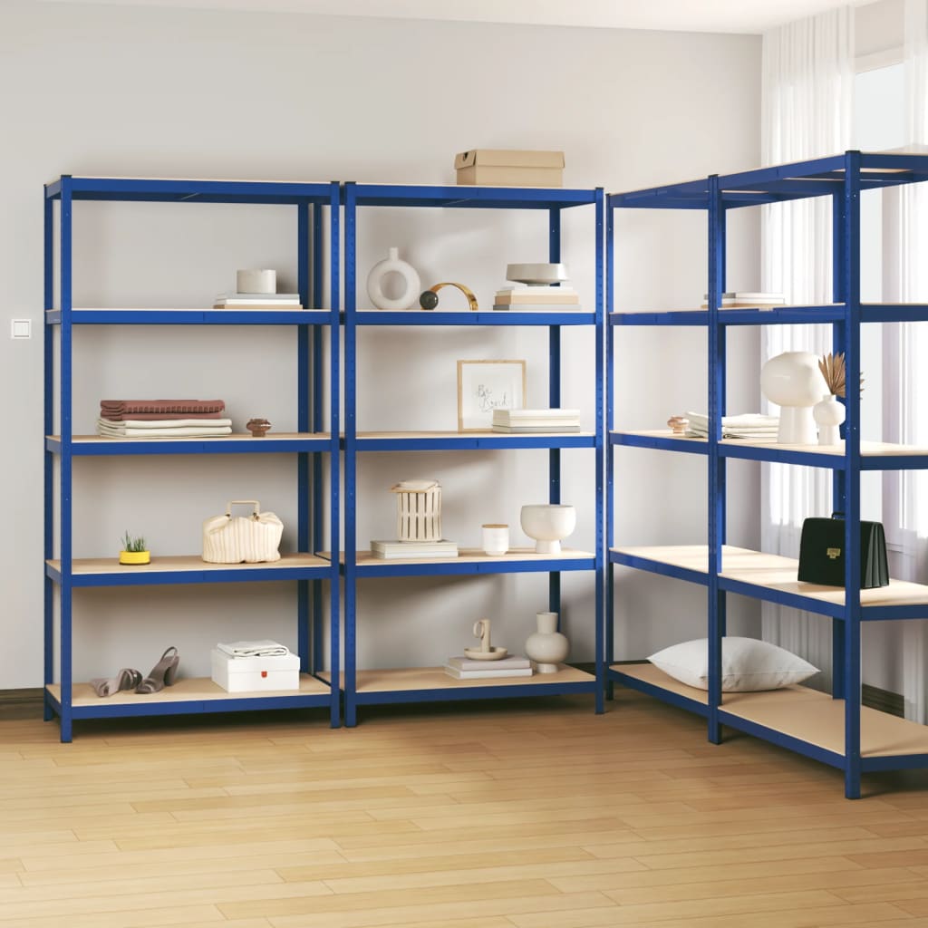 Berkfield 5-Layer Shelves 4 pcs Blue Steel&Engineered Wood
