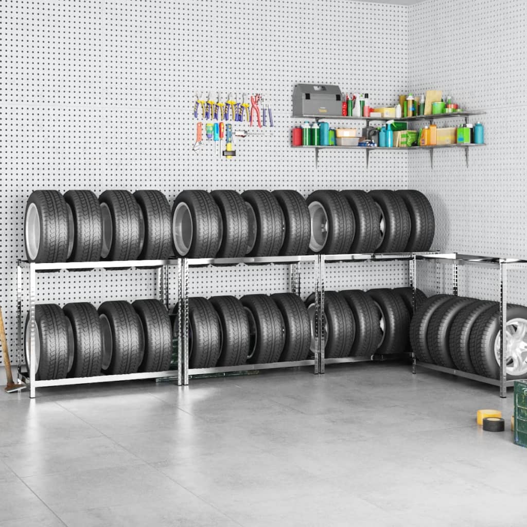 Berkfield 2-Layer Tire Rack 4 pcs Silver 110x40x110 cm Steel