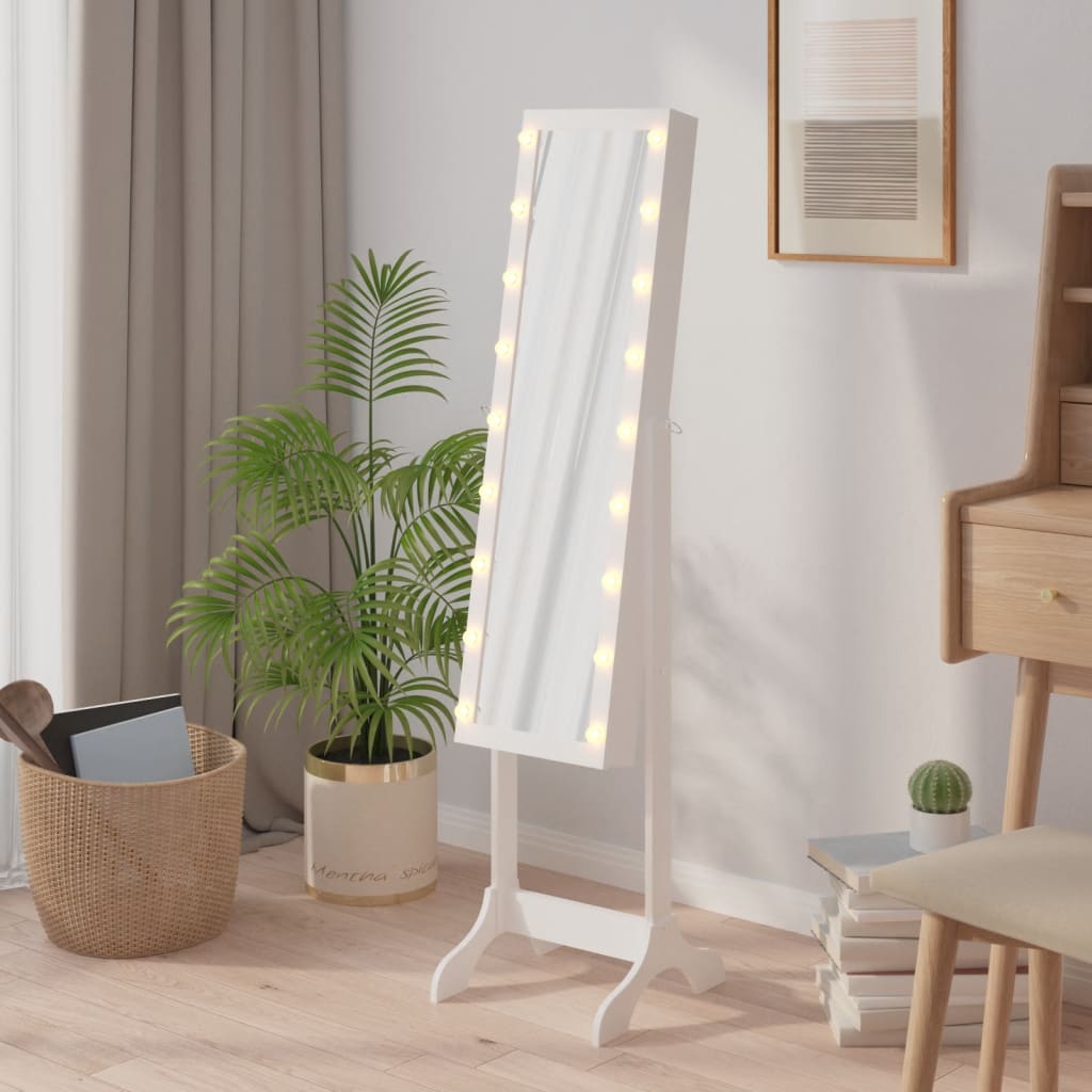 Berkfield Free-Standing Mirror with LED White 34x37x146 cm