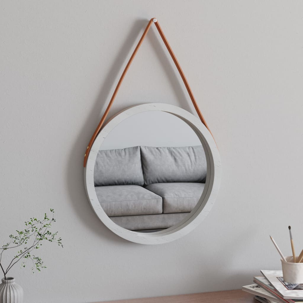 Berkfield Wall Mirror with Strap White �_�”�_ 45 cm