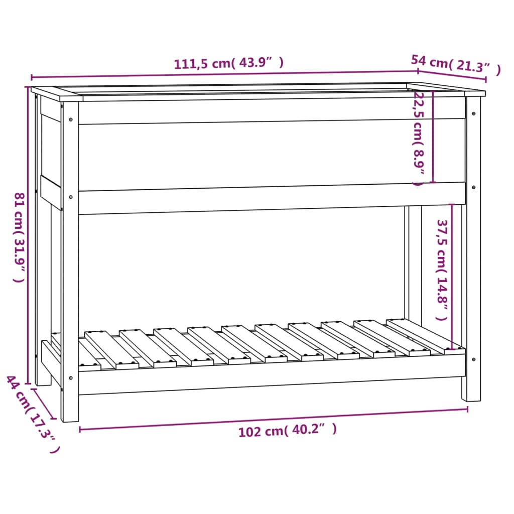 Berkfield Planter with Shelf Grey 111.5x54x81 cm Solid Wood Pine