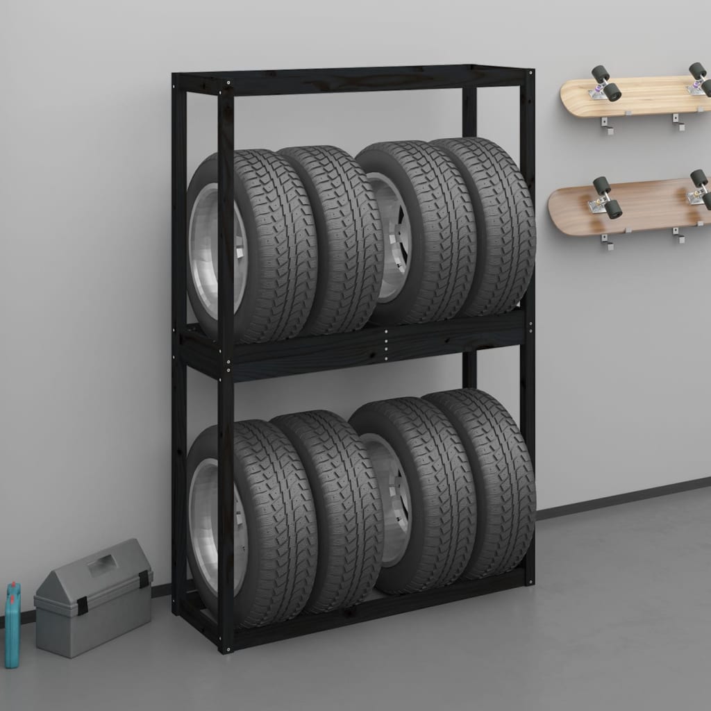Berkfield Tire Rack Black 120x40x180 cm Solid Wood Pine