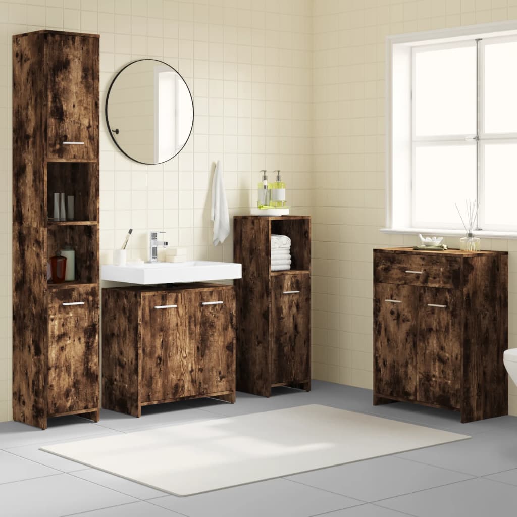 Berkfield 4 Piece Bathroom Furniture Set Smoked Oak Engineered Wood