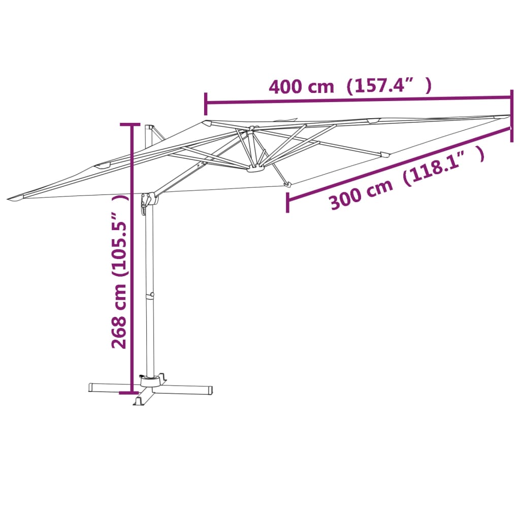 Berkfield LED Cantilever Umbrella Bordeaux Red 400x300 cm