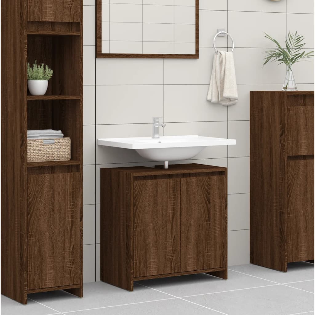 Berkfield Bathroom Cabinet Brown Oak 60x33x61 cm Engineered Wood