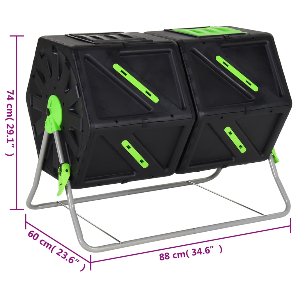 Berkfield Tumbling Composter Dual Chamber 88x60x74 cm 210 L Polypropylene