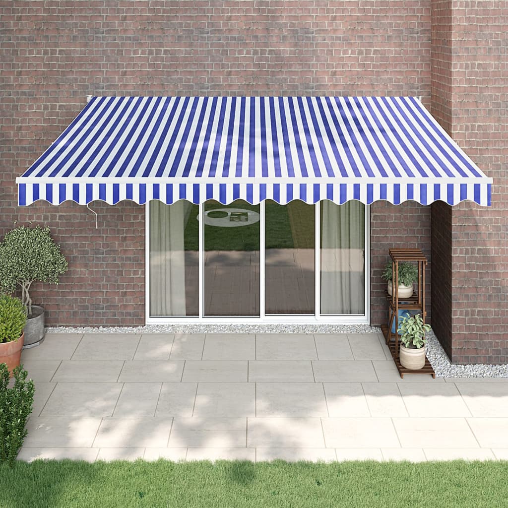 Berkfield Retractable Awning Blue and White 4x3 m Fabric and Aluminium