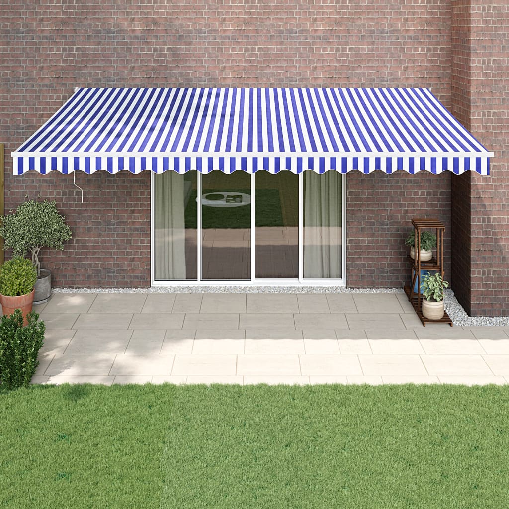 Berkfield Retractable Awning Blue and White 5x3 m Fabric and Aluminium