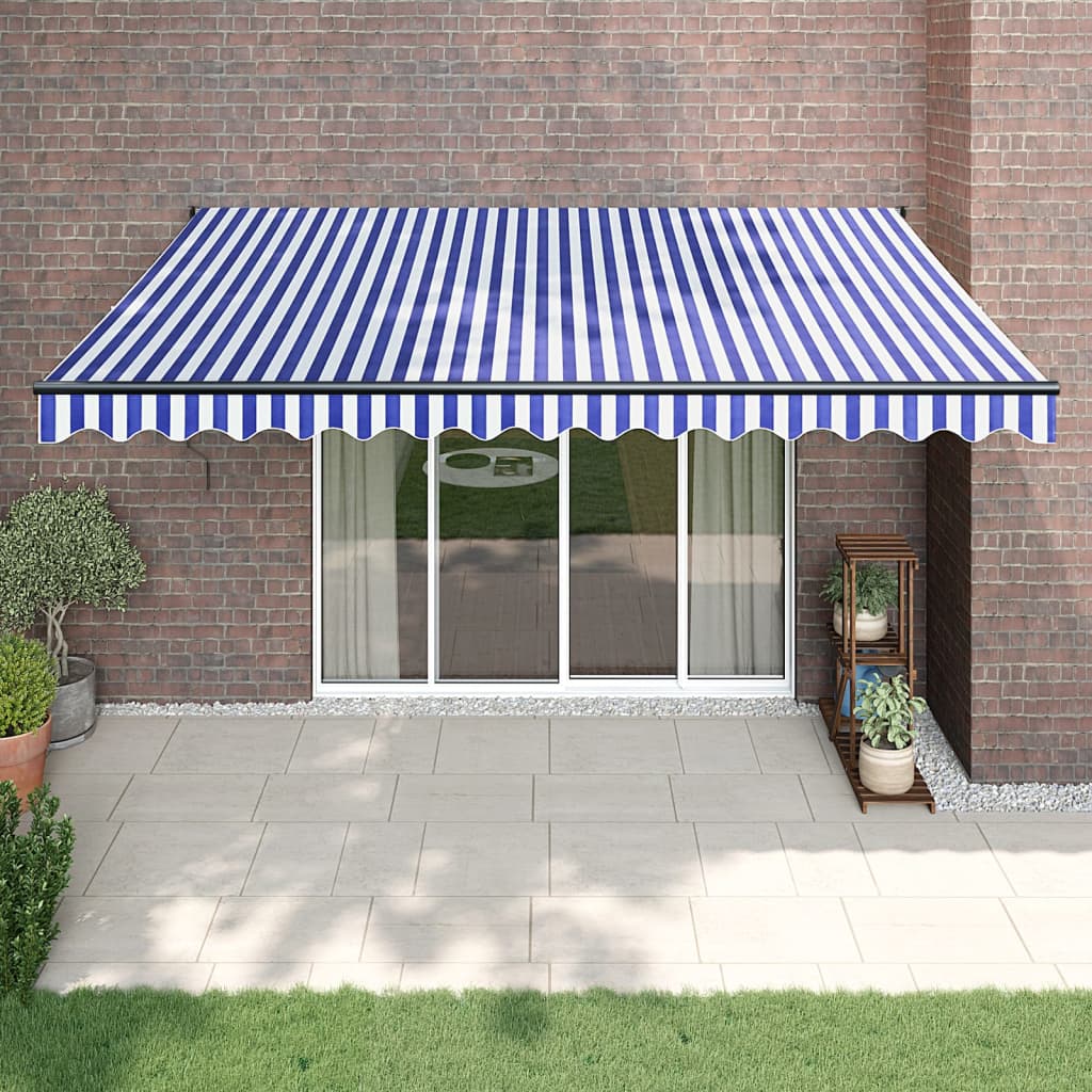 Berkfield Retractable Awning Blue and White 4x3 m Fabric and Aluminium