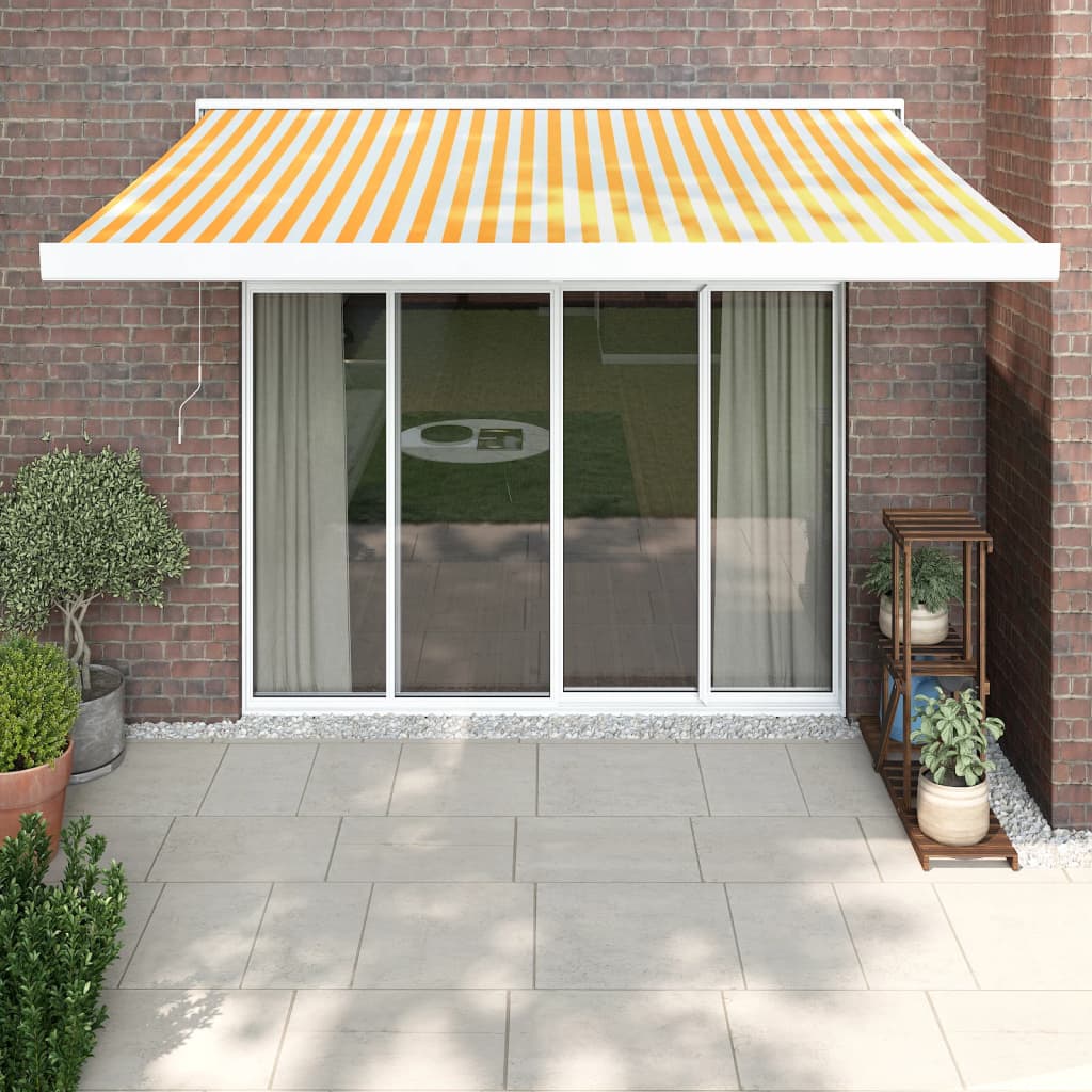 Berkfield Retractable Awning Yellow and White 3.5x2.5 m Fabric and Aluminium