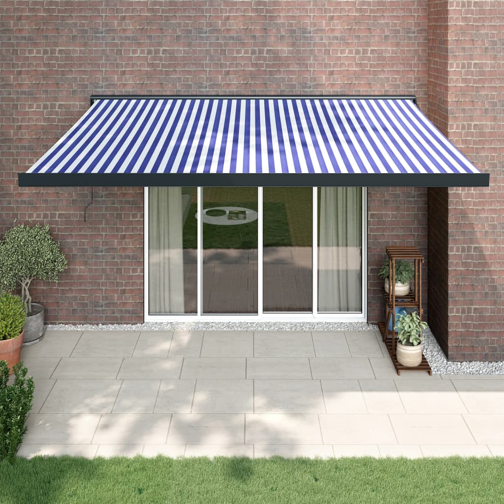 Berkfield Retractable Awning Blue and White 4x3 m Fabric and Aluminium