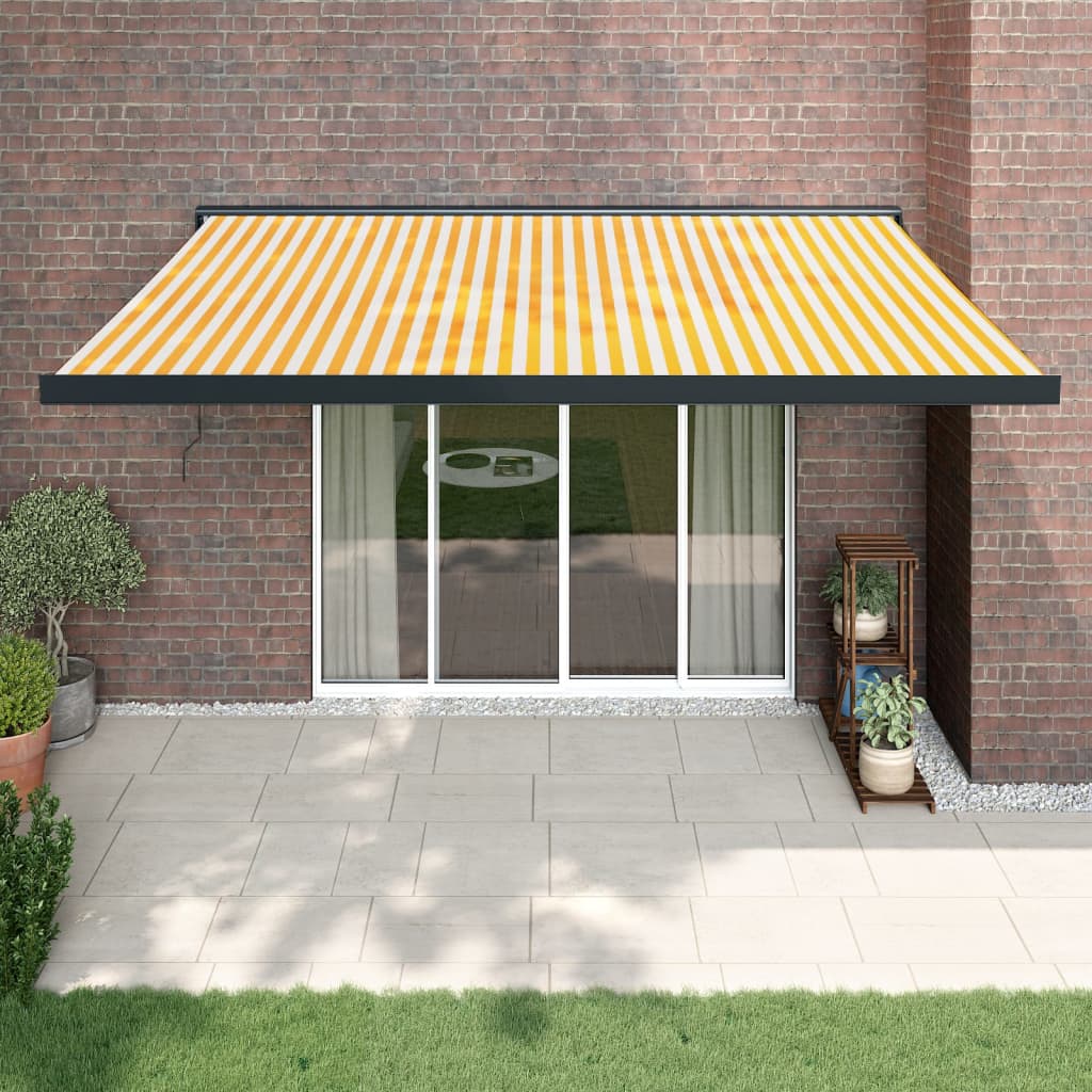 Berkfield Retractable Awning Yellow and White 4.5x3 m Fabric and Aluminium