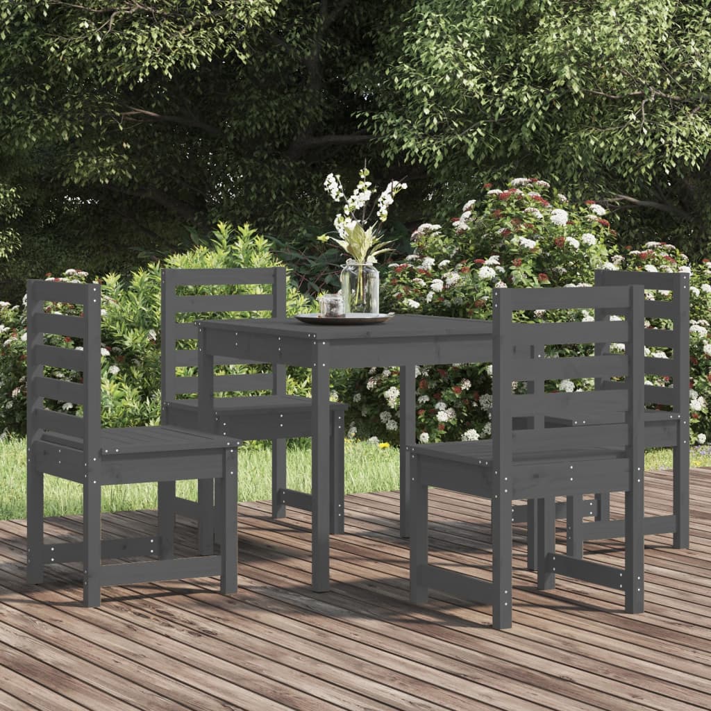 Berkfield 5 Piece Garden Dining Set Grey Solid Wood Pine